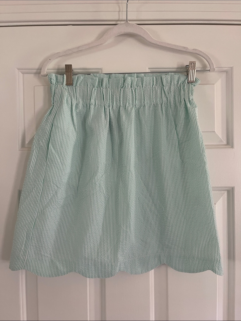 Lauren James Light Green Striped Smocked-Waist Mini Skirt